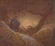 Caspar David Friedrich Zwei Manner in Betrachtung des Mondes painting